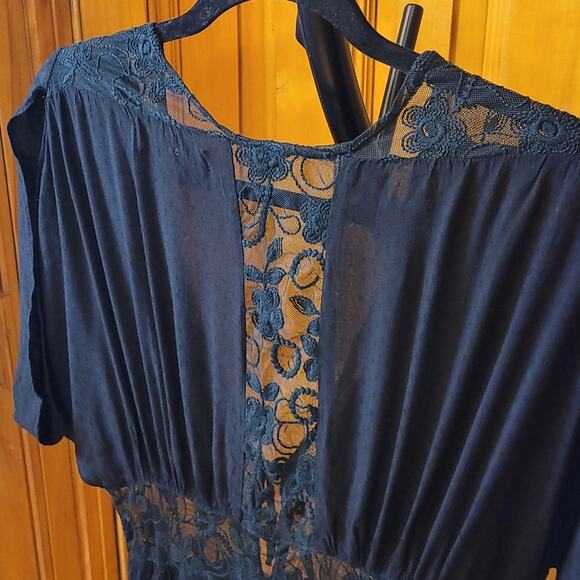 Dance & Marvel Black Lace Tie‑Front Duster Cover‑Up M Sheer Kimono - Picture 4 of 13